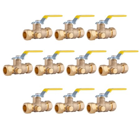 HAUSEN Premium Brass Full Port Ball Valve with Drain, with 1/2 in. Compression Connections, 10PK HA-BV115-10